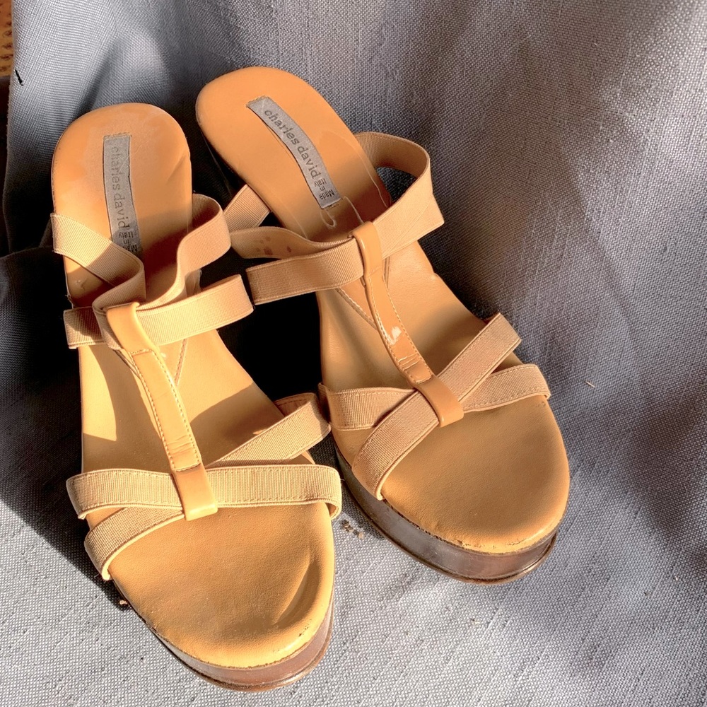 Charles David Tan stappy wedge sandals Size 9